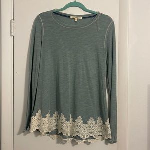 Blue grey long sleeve shirt with lace bottom